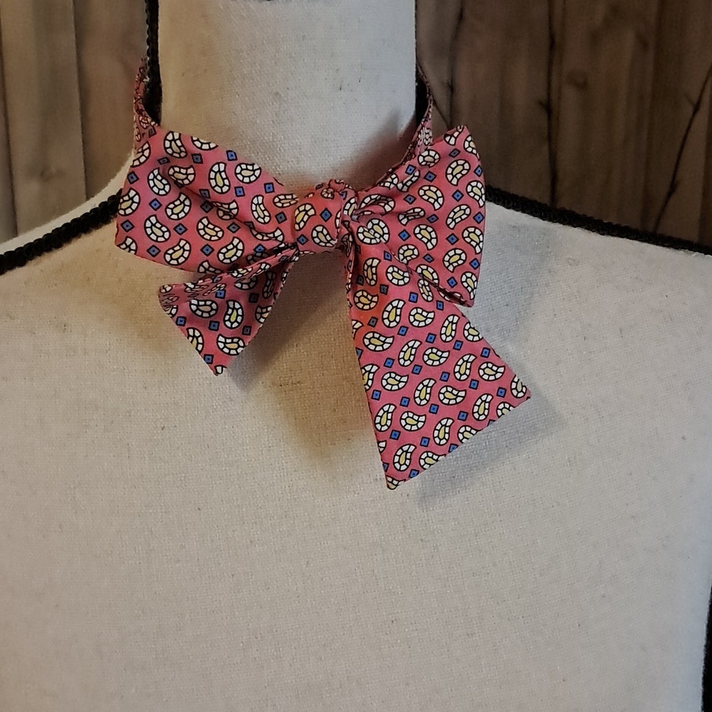 Bird Silk Adjustable Dog Bay Bow Tie Preppy Country Club Academia Preowned
